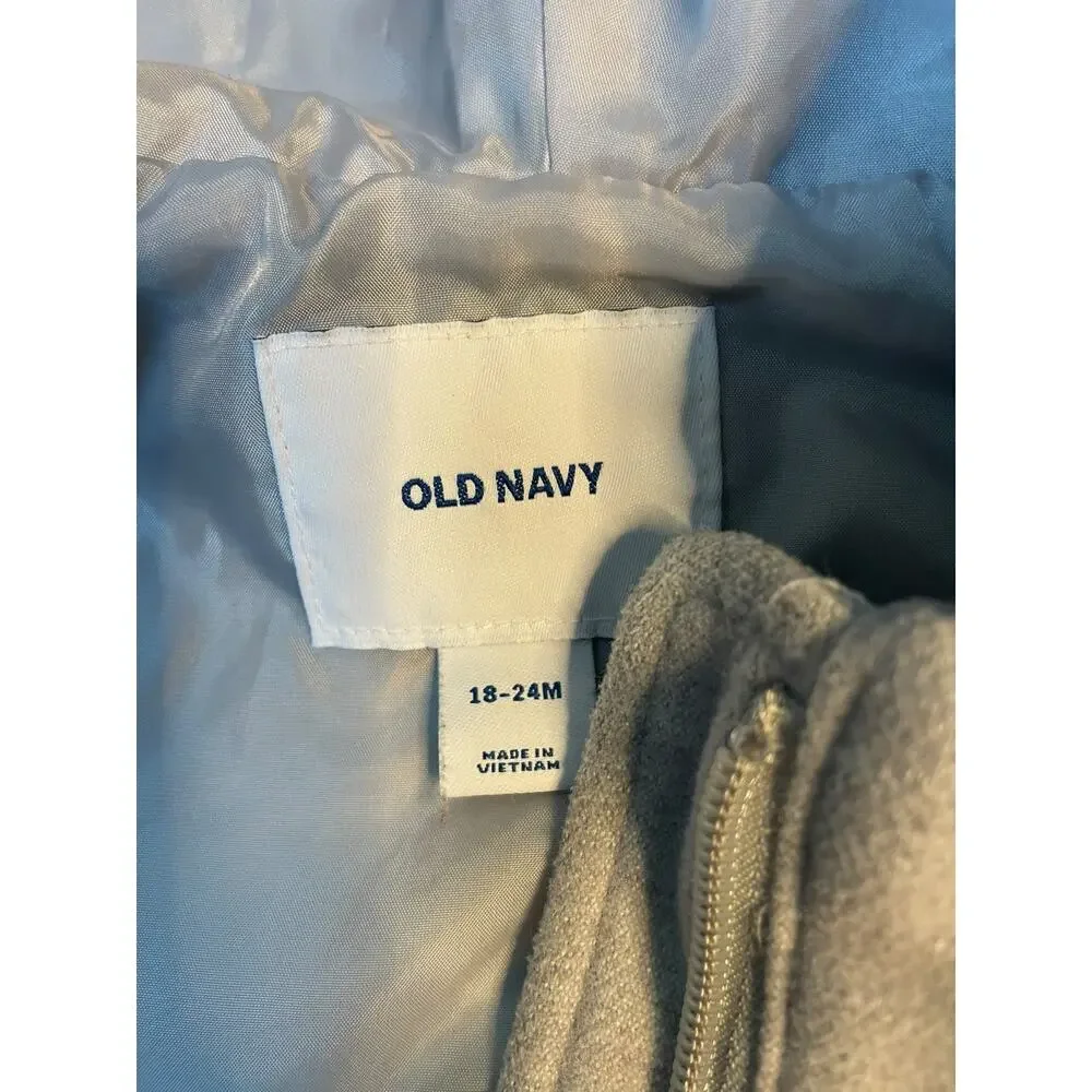 Old Navy Baby Girl Velour Coat Jacket 18-24 Months Gray Hooded Bow Photo Shoot